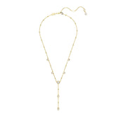 Imber Y necklace, Round cut, White, Gold-tone plated